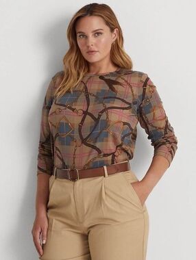 Lauren Ralph Lauren Top Women Plus-Size Stretch Cotton Long-Sleeve T-Shirt 2XL